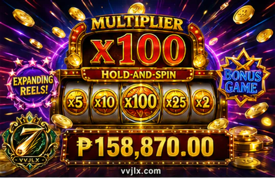VVJL slot screen with reels, symbols and visible spin controls